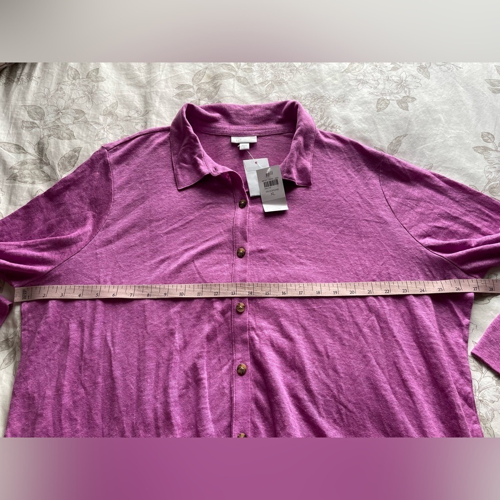 NWT J Jill Linen Button Down Shirt Wild Orchid Purple XL Casual Breathable Beach - Picture 9 of 13